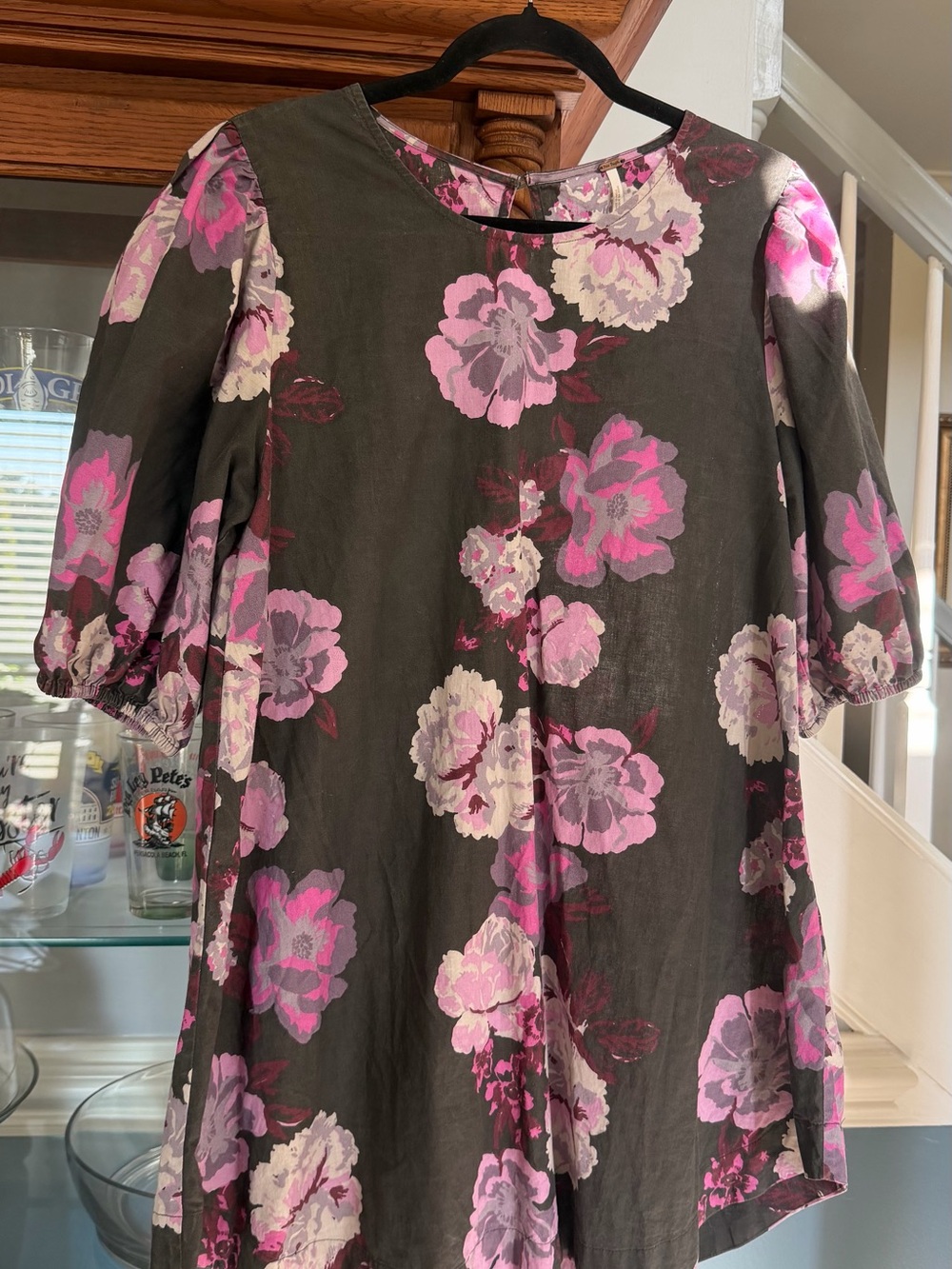 Free People Girls Floral Puff-Sleeve Dress in Pink and Gray